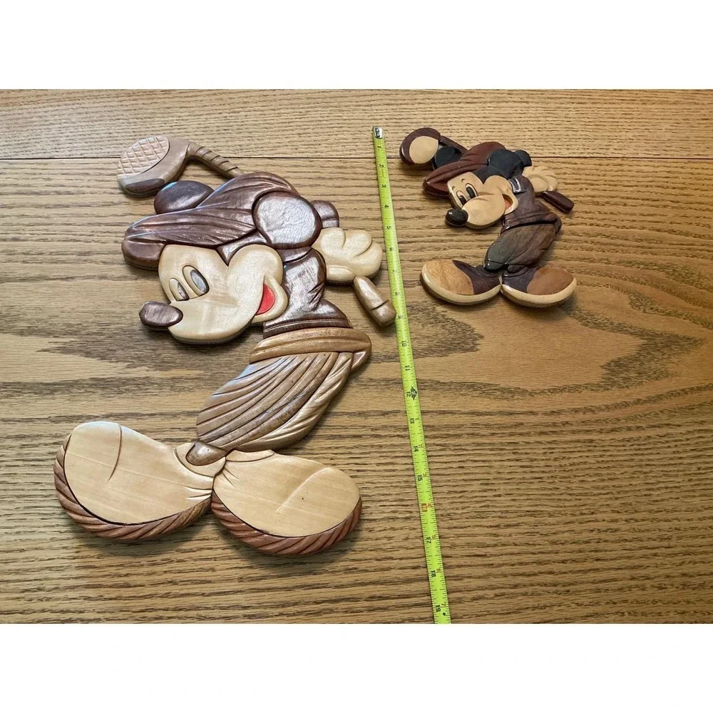 Vintage Disney Mickey Mouse Golf Intarsia Wood Wall Art Set of 2 Golfing Alaska